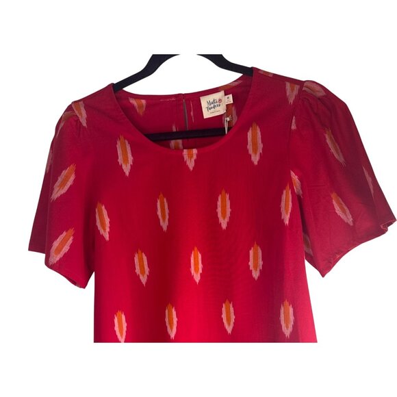Mata Traders Cherry Red Ikat A-Line Dress M 100% Cotton NWT - Picture 4 of 12